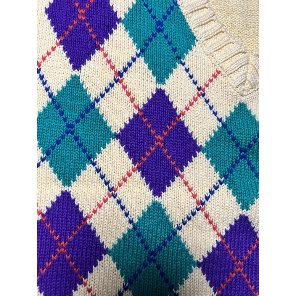 Neiman Marcus Mens XL Argyle Sweater Cotton V Neck Preppy Golf Pullover - Picture 3 of 4